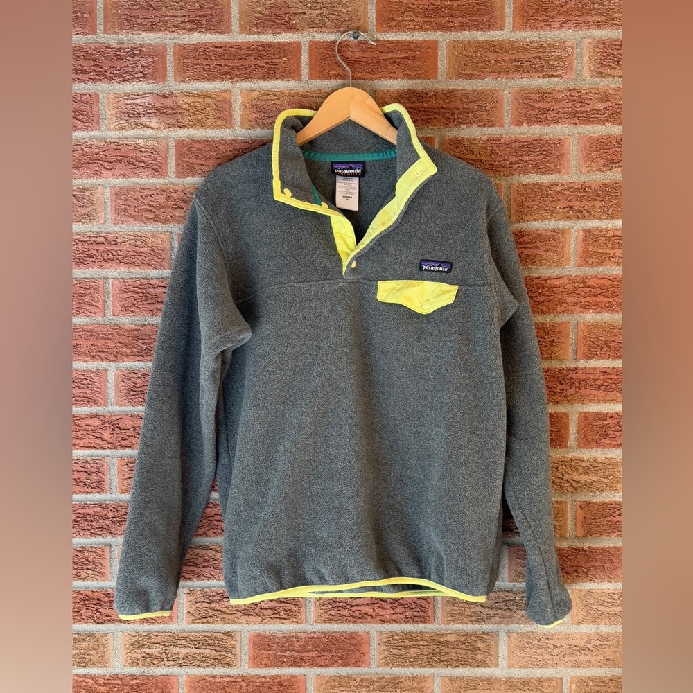 Patagonia Synchilla Pullover in Gray with Neon Yellow, Women's Medium
